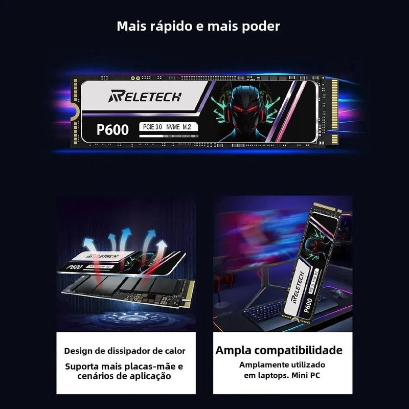 SSD NVMe Reletech P600 M2 - Alta Velocidade (256GB, 512GB, 1TB